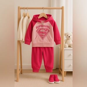 Supergirl Hoodie & Jogger Set – Pink 2-Piece Toddler Outfit | Size 18